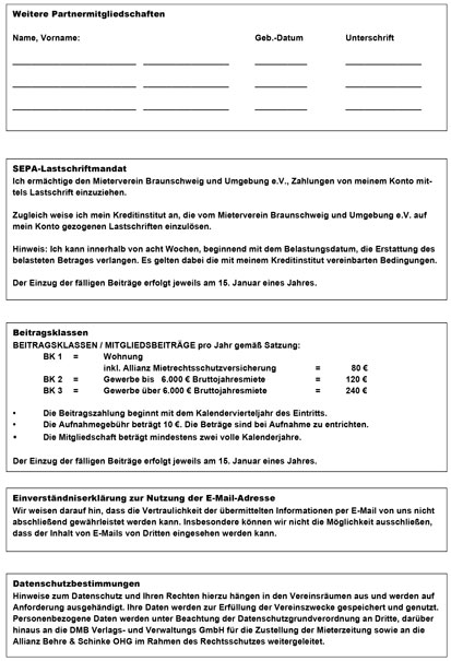 Das Beitrittsformular